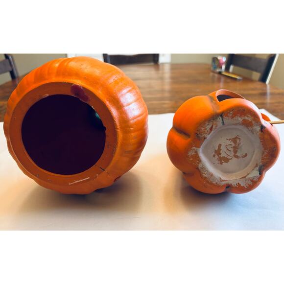 (2) Ceramic Jack O Lantern Decorative Pumpkins - Fall Autumn Halloween - Picture 3 of 11